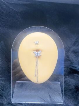 CERRAHİ ÇELİK GÜMÜŞ RENGİ GÖBEK PİERCİNG KÜPE