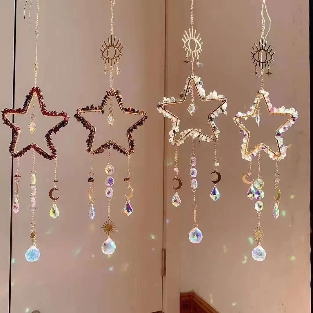 LAL KAPLAN GÖZÜ RUTİL KUVARS FLORİT DOĞAL TAŞ RÜZGAR ÇANI