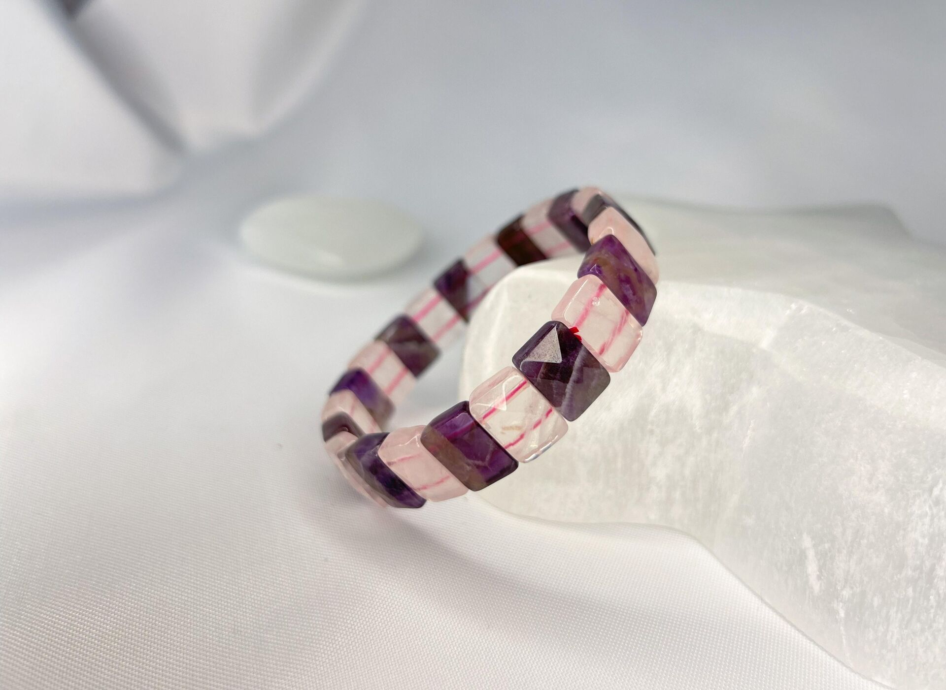 AMETİST VE PEMBE KUVARS DOĞALTAŞ ROLEX KESİM BİLEKLİK