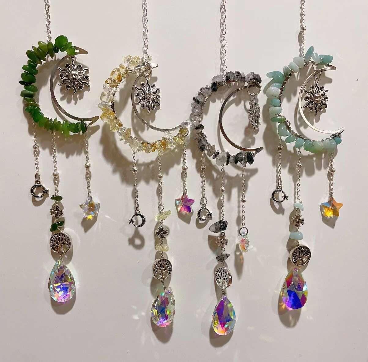 YEŞİL AKİK SİTRİN RUTİL KUVARS VE AVENTURİN   DOĞAL TAŞ RÜZGAR ÇANI