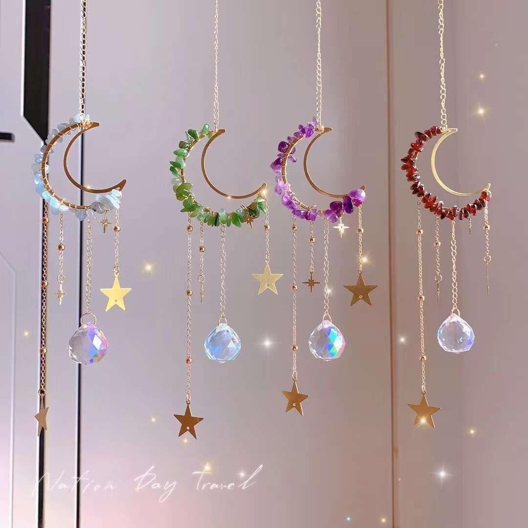 AYTAŞI YEŞİM AMETİST VE AKİK   DOĞAL TAŞ RÜZGAR ÇANI