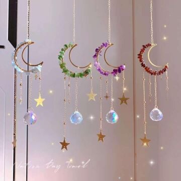 AYTAŞI YEŞİM AMETİST VE AKİK   DOĞAL TAŞ RÜZGAR ÇANI