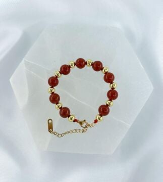 KIRMIZI JASPER 8MM DOĞALTAŞ ÇELİK KLİPSLİ BİLEKLİK