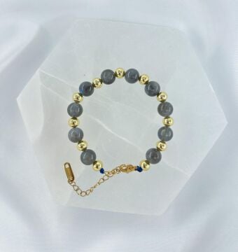 LABLADORİT 8MM DOĞALTAŞ ÇELİK KLİPSLİ BİLEKLİK