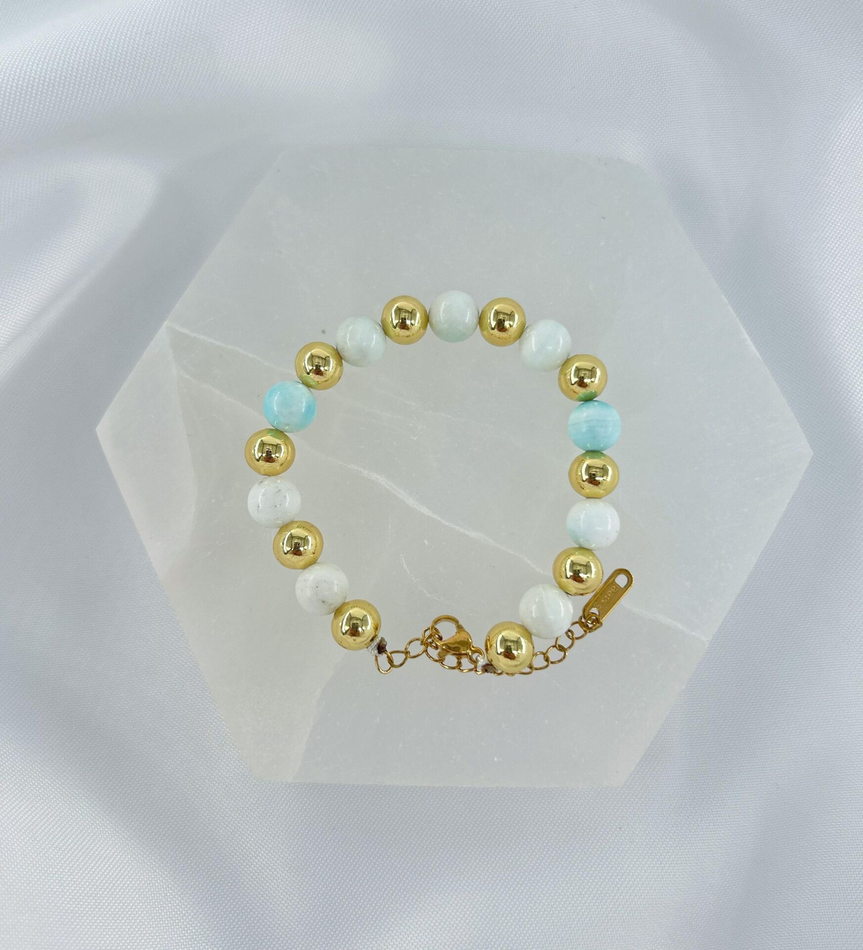 KRİZOPRAS 8MM DOĞALTAŞ ÇELİK KLİPSLİ BİLEKLİK