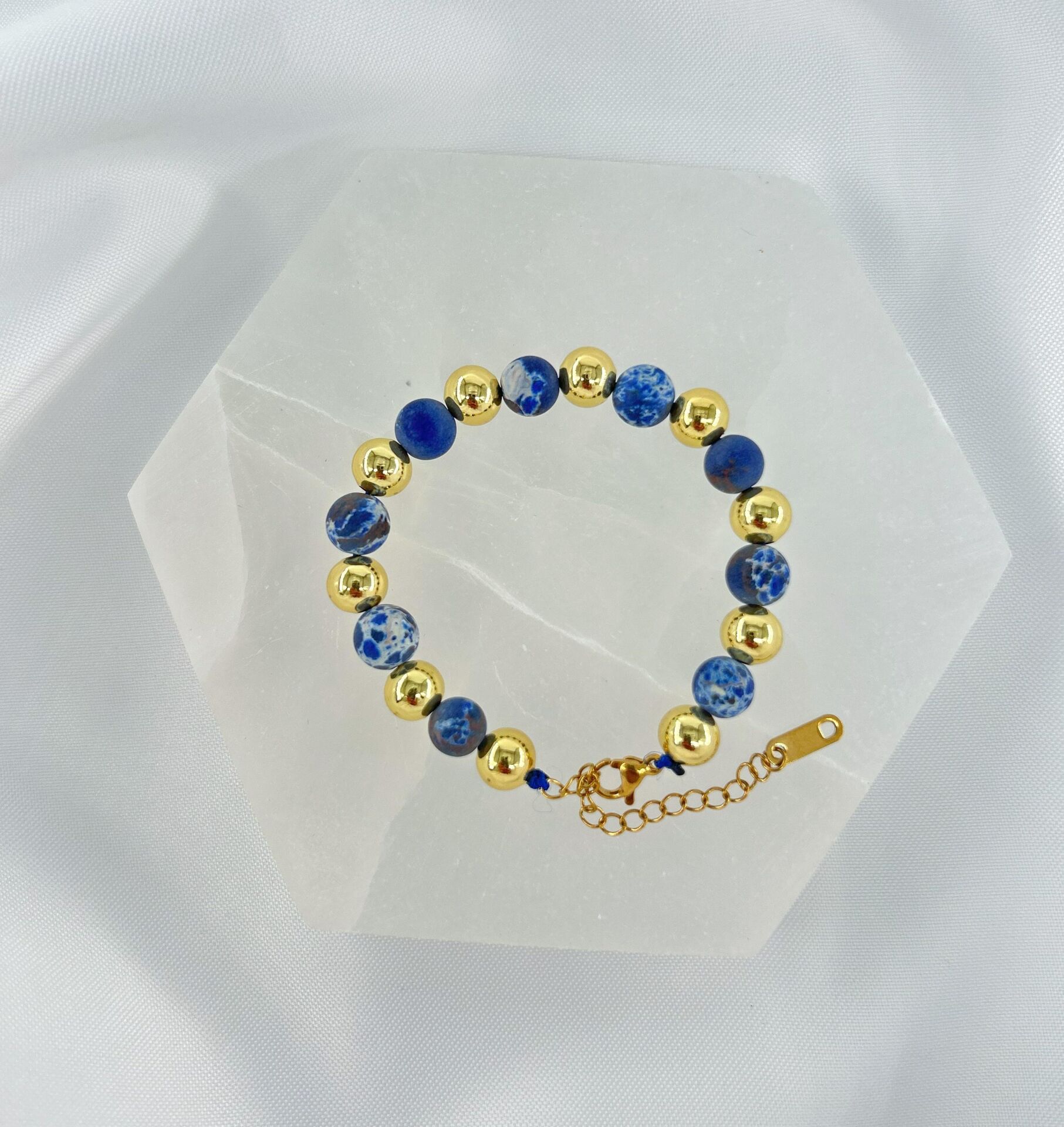 LAPİS LAZULİ 8MM DOĞALTAŞ ÇELİK KLİPSLİ BİLEKLİK