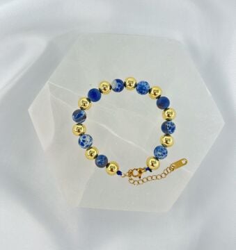 LAPİS LAZULİ 8MM DOĞALTAŞ ÇELİK KLİPSLİ BİLEKLİK