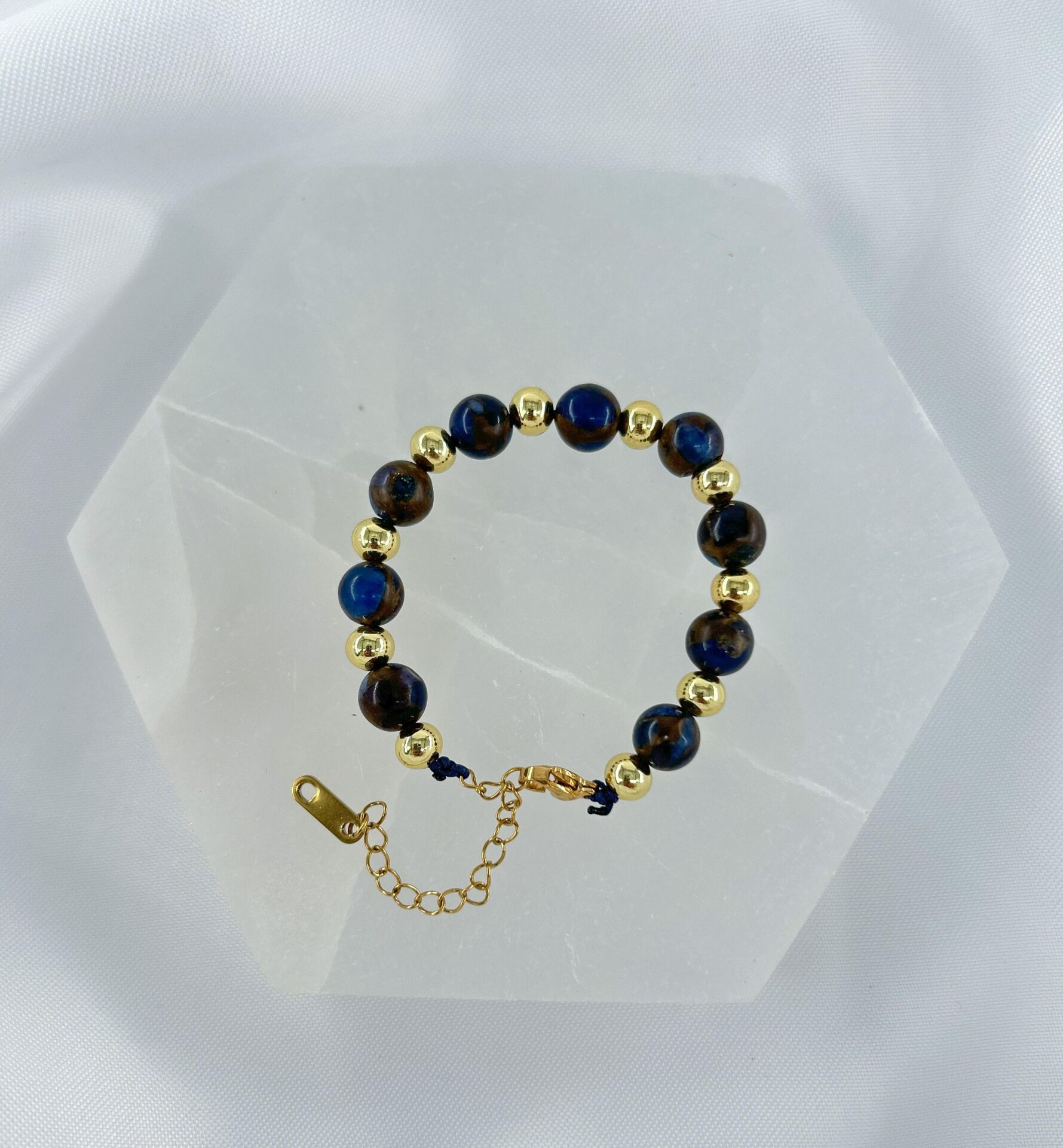 MAVİ CLOİSONNE 8MM DOĞALTAŞ ÇELİK KLİPSLİ BİLEKLİK