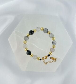 RUTİL KUVARS 8MM DOĞALTAŞ ÇELİK KLİPSLİ BİLEKLİK