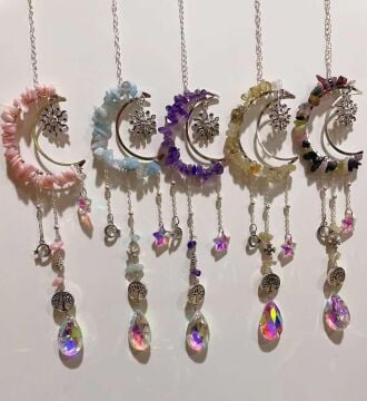 PEMBE OPAL AKUAMARİN AMETİST SİTRİN TURMALİN DOĞAL TAŞ RÜZGAR ÇANI