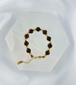 KIRMIZI KAPLAN GÖZÜ 8MM DOĞALTAŞ ÇELİK KLİPSLİ BİLEKLİK