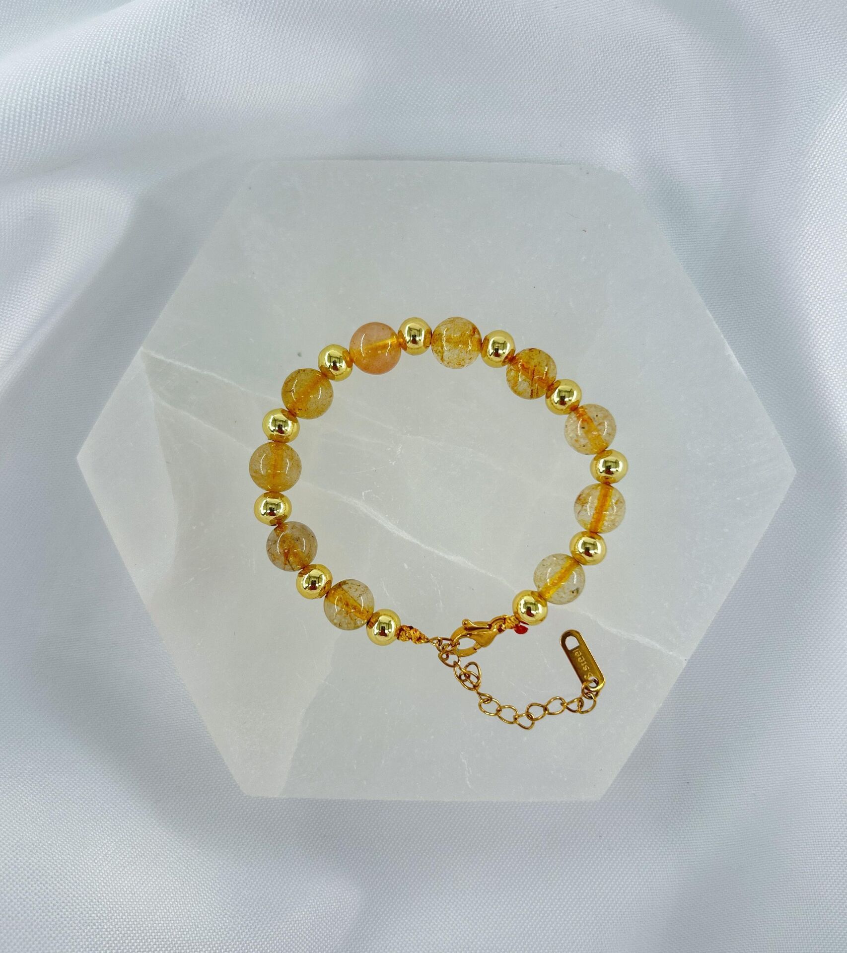 SİTRİN 8MM DOĞALTAŞ ÇELİK KLİPSLİ BİLEKLİK