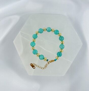 AMAZONİT 8MM DOĞALTAŞ ÇELİK KLİPSLİ BİLEKLİK