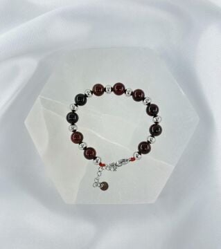 TURUNCU GARNET  8MM DOĞALTAŞ ÇELİK KLİPSLİ BİLEKLİK
