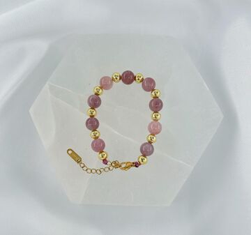 GÜL KUVARS  8MM DOĞALTAŞ ÇELİK KLİPSLİ BİLEKLİK