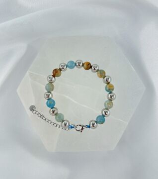 MAVİ KALSİT 8MM DOĞALTAŞ ÇELİK KLİPSLİ BİLEKLİK