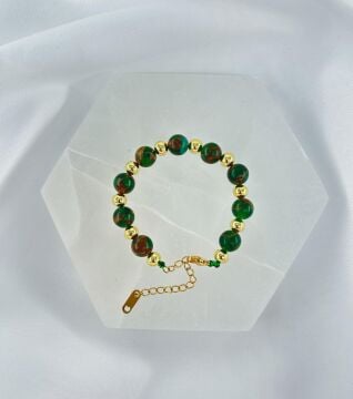 YEŞİL CLOİSONNE 8MM DOĞALTAŞ ÇELİK KLİPSLİ BİLEKLİK