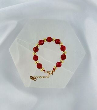 KIRMIZI VARİST 8MM DOĞALTAŞ ÇELİK KLİPSLİ BİLEKLİK