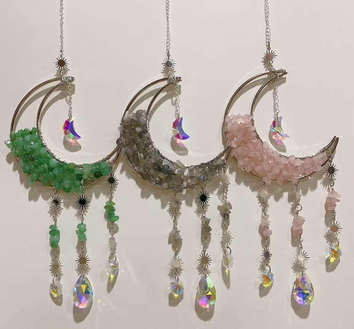 YEŞİL AKİK LABRADORİT PEMBE KUVARS  DOĞAL TAŞ RÜZGAR ÇANI