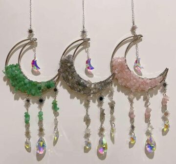 YEŞİL AKİK LABRADORİT PEMBE KUVARS  DOĞAL TAŞ RÜZGAR ÇANI