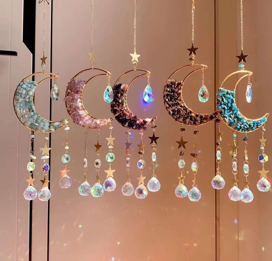 AMAZONİT AMETİST A-TURMALİN KAPLAN GÖZÜ APATİT DOĞAL TAŞ RÜZGAR ÇANI