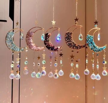 AMAZONİT AMETİST A-TURMALİN KAPLAN GÖZÜ APATİT DOĞAL TAŞ RÜZGAR ÇANI