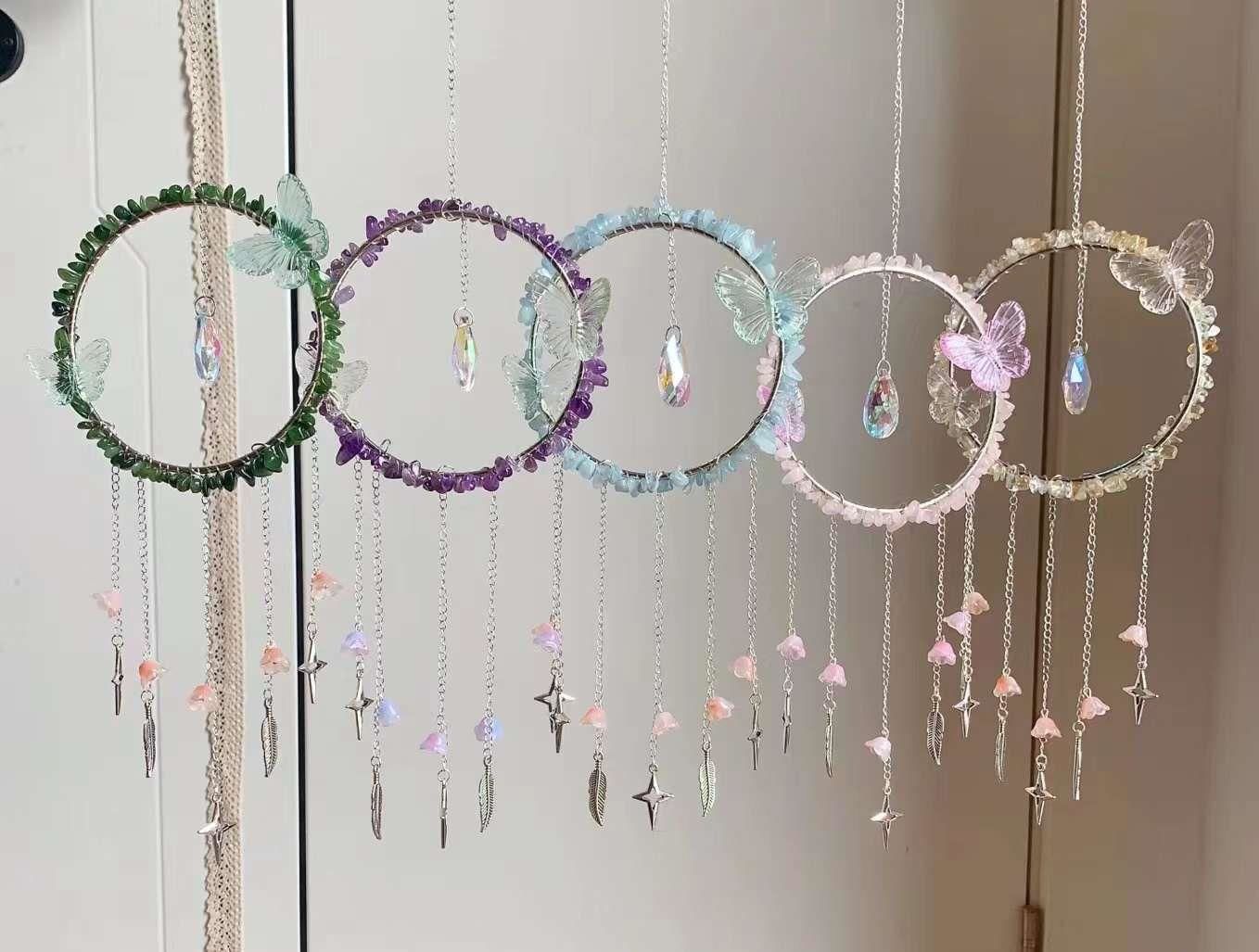 AKİK AMETİST AKUAMARİN PEMBE KUVARS SİTRİN  DOĞAL TAŞ RÜZGAR ÇANI