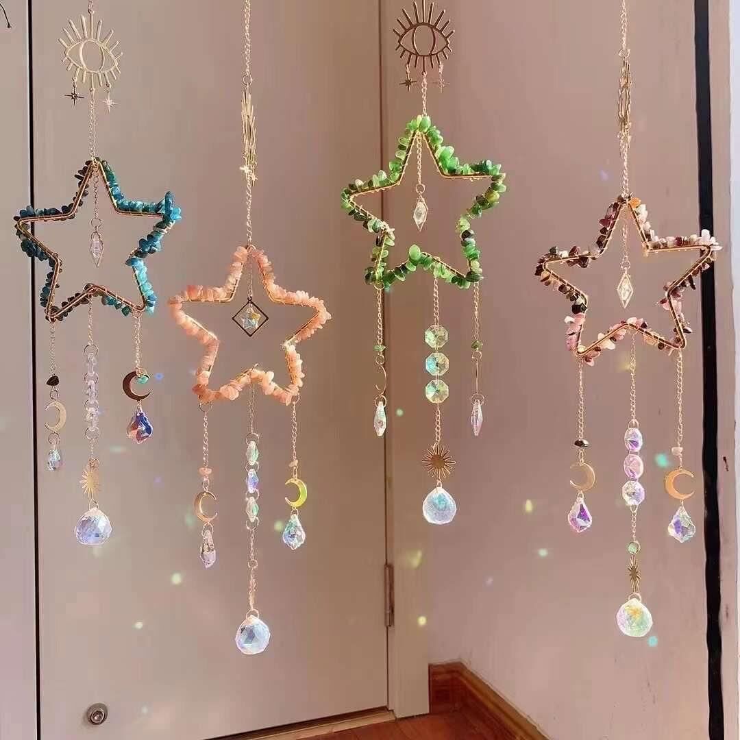 APATİT GÜNEŞ TAŞI AKİK TURMALİN  DOĞAL TAŞ RÜZGAR ÇANI