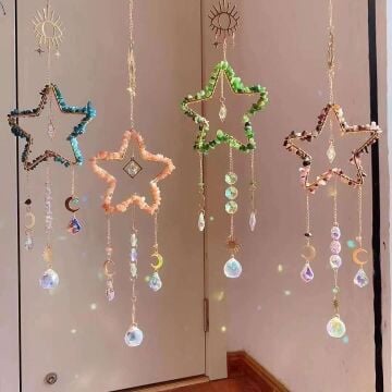 APATİT GÜNEŞ TAŞI AKİK TURMALİN  DOĞAL TAŞ RÜZGAR ÇANI