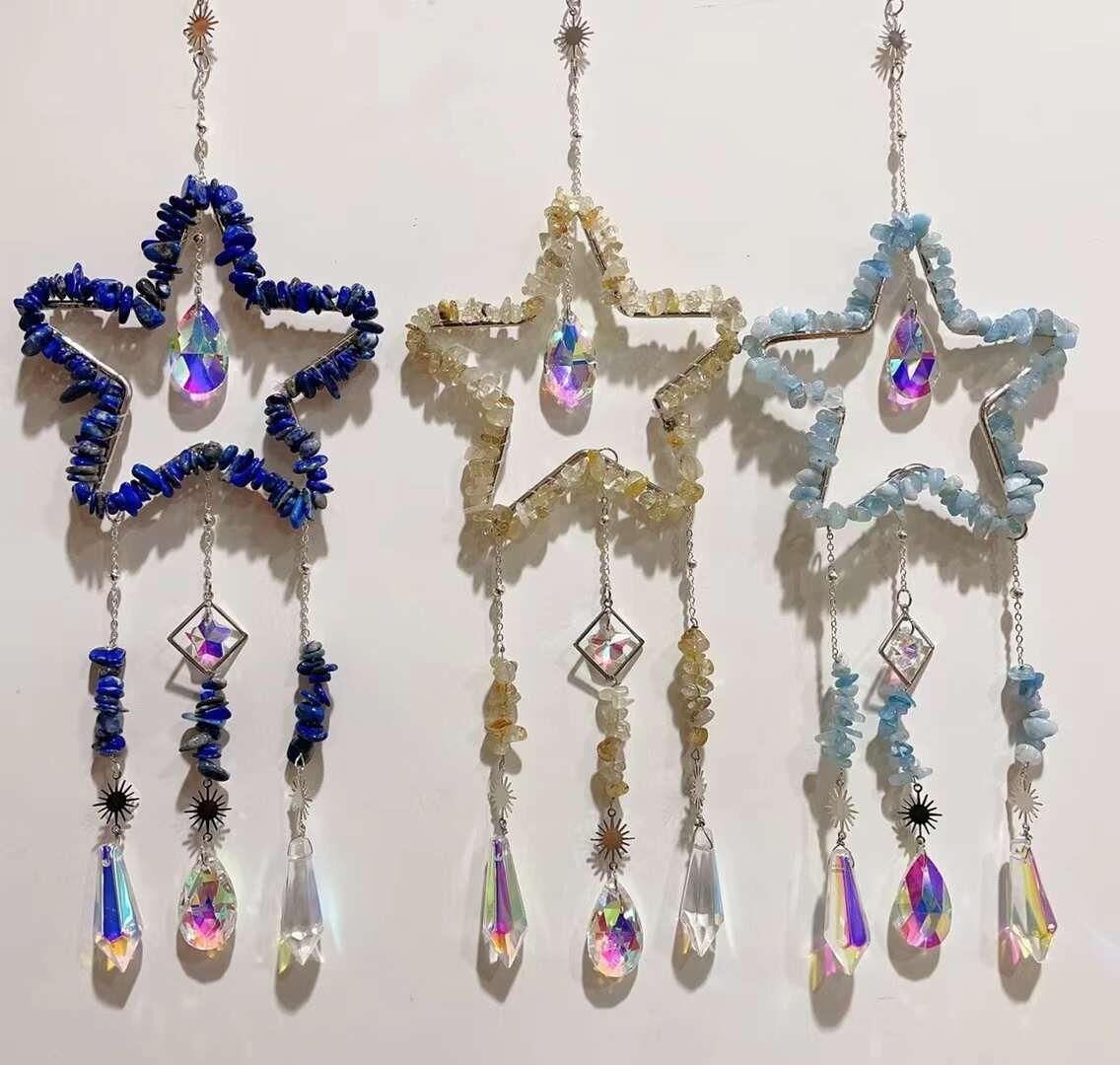 SODALİT SİTRİN AKUAMARİN  DOĞAL TAŞ RÜZGAR ÇANI