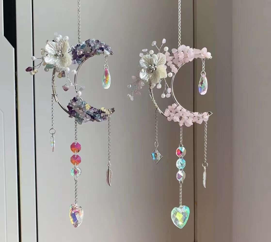 FLORİT PEMBE KUVARS DOĞAL TAŞ RÜZGAR ÇANI