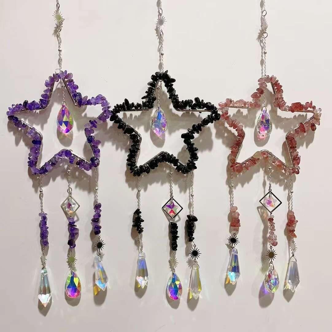 AMETİST TURMALİN ÇİLEK (GÜL) KUVARS DOĞAL TAŞ RÜZGAR ÇANI