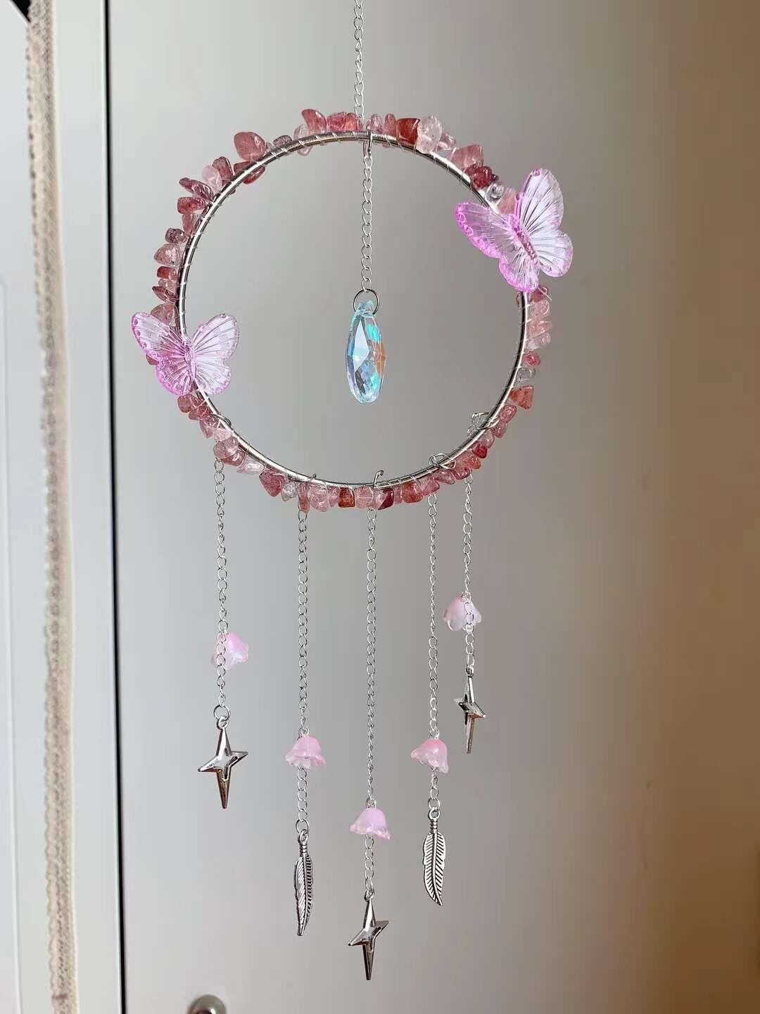 GÜL ÇİLEK KUVARS DOĞAL TAŞ RÜZGAR ÇANI