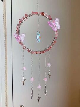 GÜL ÇİLEK KUVARS DOĞAL TAŞ RÜZGAR ÇANI