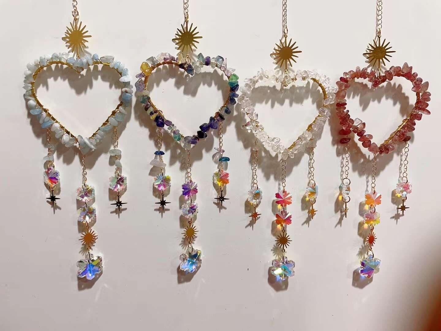 AKUAMARİN MİX KRİSTAL KUVARS GÜL KUVARS  DOĞAL TAŞ RÜZGAR ÇANI