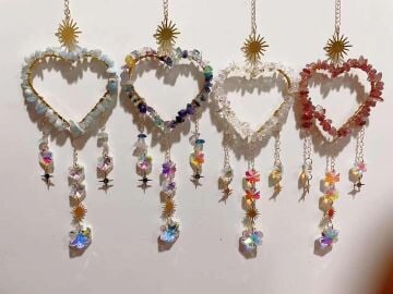 AKUAMARİN MİX KRİSTAL KUVARS GÜL KUVARS  DOĞAL TAŞ RÜZGAR ÇANI