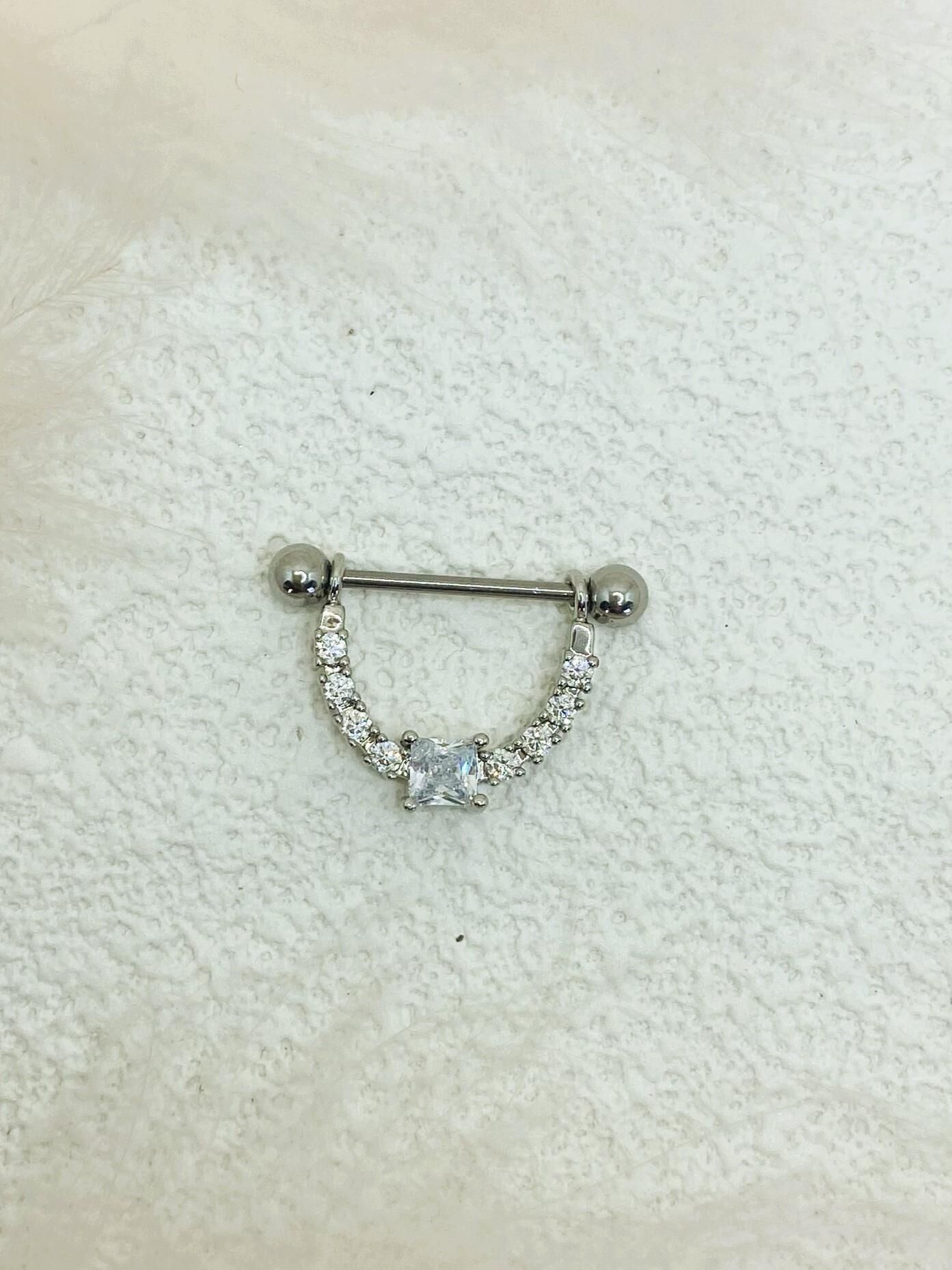 CERRAHİ ÇELİK GÜMÜŞ RENGİ GÖĞÜS UCU PİERCİNG KÜPE