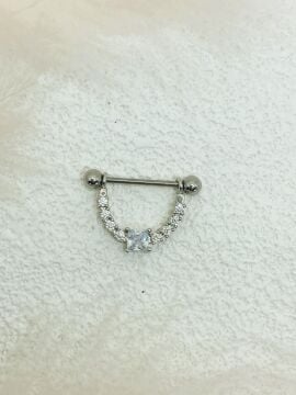 CERRAHİ ÇELİK GÜMÜŞ RENGİ GÖĞÜS UCU PİERCİNG KÜPE
