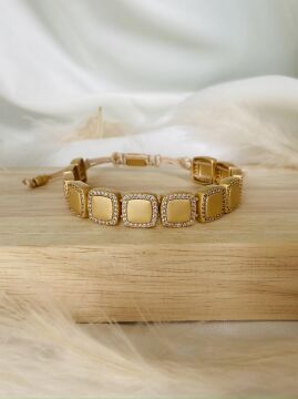 JUJUY ZİRKON TAŞLI PLAKA BRONZ ÇELİK BİLEKLİK