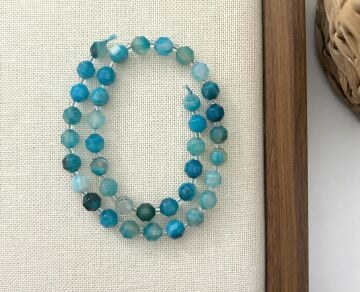 ELMAS KESİM MAVİ AKİK 8MM DOĞAL TAŞ DİZİ- YÜKSEK KALİTELİ DOĞAL TAŞ