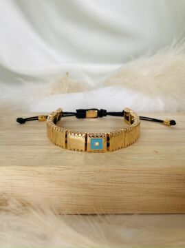 JUJUY MAVİ GÖZLÜ BRONZ  ÇELİK BİLEKLİK