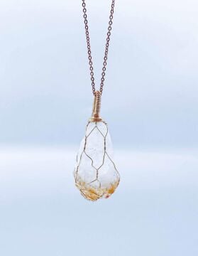 SİTRİN DOĞAL TAŞ KOLYE UCU + ZİNCİR